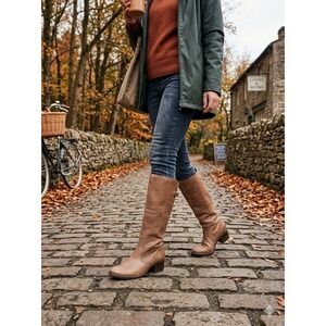 Matisse Made in Brazil Tan Leather Tall Knee High Block Heel Boots Womens 9.5